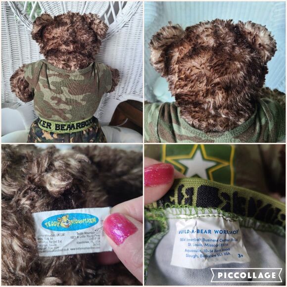 Vintage Army "Major Cutie" Teddy Bear Brown Plush Stuffed Animal W/ Camo Outfit - Picture 10 of 10